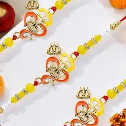 MEIRA JEWELLERY Set Of 3 Artificial Stones Studded & Beaded Thread Rakhis image 5