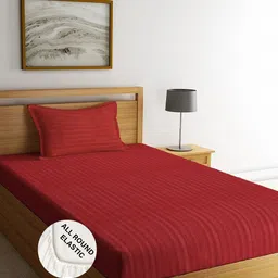 WEAVE AND DECOR Red Striped 300 TC Single Bedsheet with 1 Pillow Covers image 3