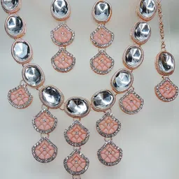 VATSALYA creation Alloy Gold- plated Pink Silver Jewellery Set image 1