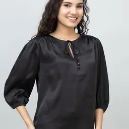 PURYS WORKSPACE Tie-Up Neck Satin Top image 5