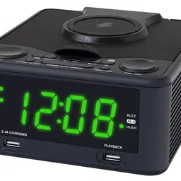 HANNLOMAX HX-208Wi CD/MP3 Player with Alarm Clock Radio, Wireless Charger, FM PLL Radio, USB Ports for MP3 Charging and Playing, 1.2" Green LED Display, Dual Alarm, image 1