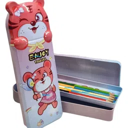 FunBlast Double Layer Metal Pencil Box For Kids (Pink Color)-picture-11
