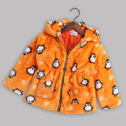 M'andy Full Sleeves Penguin Printed Hooded Jacket - Orange-picture-19
