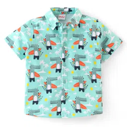 Babyhug 100% Cotton Knit Half Sleeves Regular Shirt Croc with Surf Board Print - Blue-picture-26
