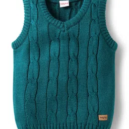 Babyhug Knitted Sleeveless Pullover Sweater Vest with Cable Knit Design - Teal Blue-picture-12
