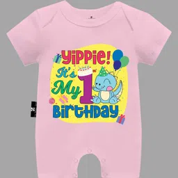 The Peppy Tend 100% Cotton Half Sleeves Yippie Its My 1st Birthday  Text Printed   Romper  - Pink-picture-19