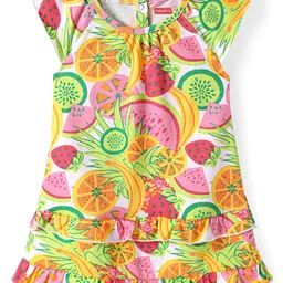Babyhug Cotton Knit Sleeveless Frock with Fruits Print - Light Green & Yellow-picture-10