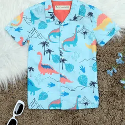 The Lion and the Fish Half Sleeves Dinosaur Printed Shirt - Blue-picture-11