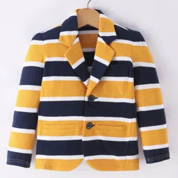 Rikidoos Full Sleeves Striped Blazer - Yellow & Navy Blue-image-5