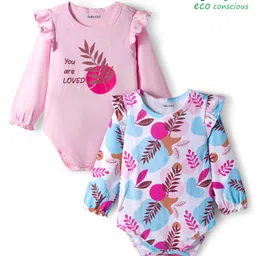 Babyoye 100% Cotton With Eco Jiva Finish Full Sleeves Onesies with Floral Print Pack of 2 - Pink & Blue-picture-12