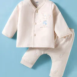 Zero Sinker Knit Full Sleeves Night Suit With Animal Print - Beige-picture-19