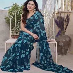 PAYAL CREATION Floral Printed Pure Georgette Saree with Blouse Piece image 2