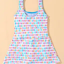 Lobster Sleeveless Frock Swimsuit Droplets Print - Blue image 2