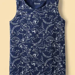 honeyhap HoneyhapPremium Cotton Elastane Knit Sleeveless Vests With Bio Finish & Dino Print Pack of 3 - Navy Peony Bright White & Baltic Sea image 2
