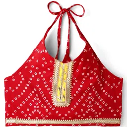 saka designs Saka Design Cotton Woven Sleeveless Halter Neck Choli Lehenga Set with Back Tie Up & Bandhani Print - Red image 2