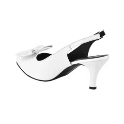 Shoetopia Bow Applique Detailed Buckle Closure Pump Sandals - White image 3