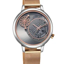 Sonata Women Textured Dial & Stainless Steel Bracelet Style Straps Watch 8190KM01-image-48