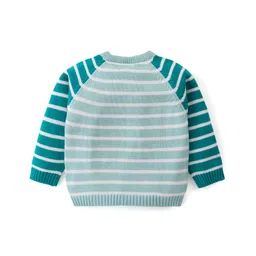 Babyhug Knitted Full Raglan Sleeves Pullover Sweater Set With Cap & Horse Patch Detailing - Green image 3