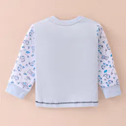 Pepito Interlock Knit Full Sleeves Night Suit with Bear Print - Sky Blue image 3