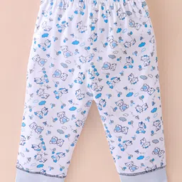 Pepito Interlock Knit Full Sleeves Night Suit with Bear Print - Sky Blue image 4