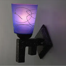 1ST TIME Blue & Blue Printed Wood Contemporary Abstract Shaped Shaped Wall Lamp image 3