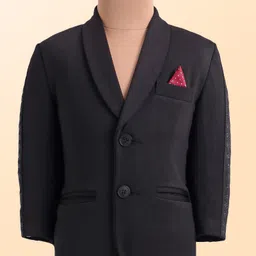 Babyhug Woven Full Sleeves Solid Colour 3 Piece Party Suit with Bow - Black & White image 5