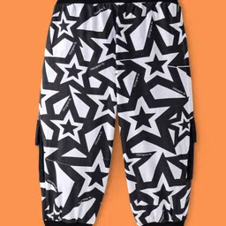 Ollington St. Cotton Knit Full Sleeves Front Zipper Sweatshirt & Cargo Joggers Set With Stars Print - Black & White image 5