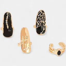 SOHI Set Of 4 Gold-Plated Stone Studded Enamel-Goliath Nail Finger Rings image 3