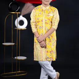 BEBE UNICORN Boys Floral Printed Regular Pure Cotton Kurta with Pyjamas image 1