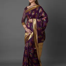 Mitera Purple Silk Blend Woven Design Kanjeevaram Saree image 3