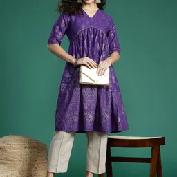Sangria Ethnic Motifs Print Gotta Patti Pure Cotton Anarkali Kurta image 3