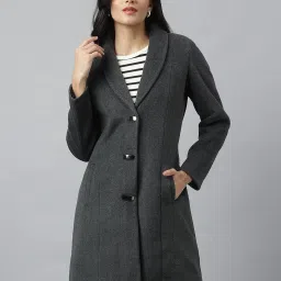 Latin Quarters Grey Rayon Regular fit Solid Coat image 1