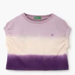United Colors of Benetton Kids Purple & White Cotton Color Block Top-picture-22