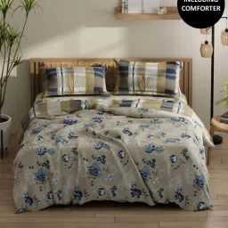 Bianca Classic Feel Sand & Blue 152 TC Double Fitted Bedsheet & Comforter With 2 Pillow Covers image 1