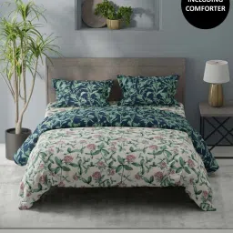 Bianca Denim Feel Pink & Green 192 TC Double Fitted Bedsheet & Comforter With 2 Pillow Covers image 1