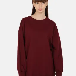 Bene Kleed Maroon Cotton Relaxed Fit Oversized Sweatshirt image 1