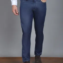Jainish Navy Blue Tapered Fit Trousers image 1