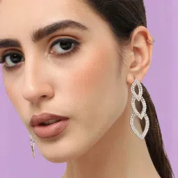 Sohi Silver Plated Designer Stone Party Dangler Earrings image 1