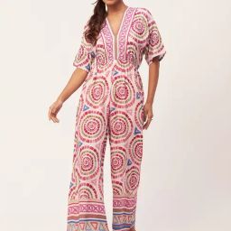 Moomaya Pink & Beige Printed Jumpsuit-picture-49