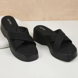 Metro Women's Black Cross Strap Wedges image 1