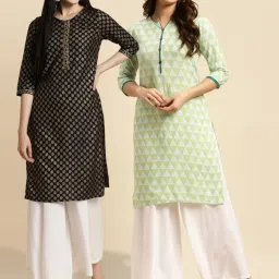 Rangita Lime Green & Black Printed Straight Kurta - Pack OF 2 image 1