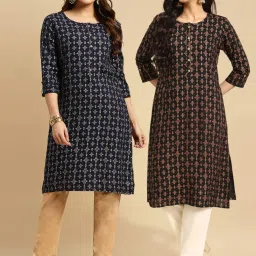 Rangita Black & Navy Printed Straight Kurta - Pack OF 2 image 1