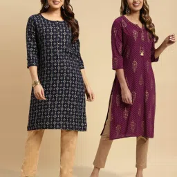 Rangita Navy & Purple Printed Straight Kurta - Pack OF 2 image 1