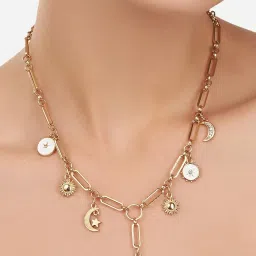 Zaveri Pearls White Enamel Contemporary Charm Necklace Chain & Earring Set-ZPFK12072 image 1