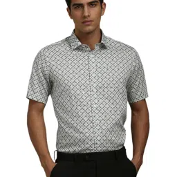 Louis Philippe White Cotton Slim Fit Printed Shirt image 1