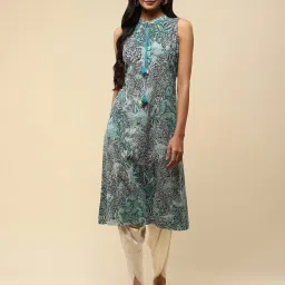 aarke Ritu Kumar Green & Blue Cotton Floral Print Kurta image 1