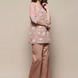 Biba Beige Embroidered Kurti Palazzo Set image 4