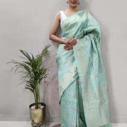 APNISHA Blue Silk Woven Saree With Unstitched Blouse image 1
