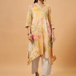 Marigold Lane Yellow Floral Print High Low Kurta image 1