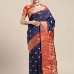 Satrani Navy Woven Saree With Unstitched Blouse-picture-11
